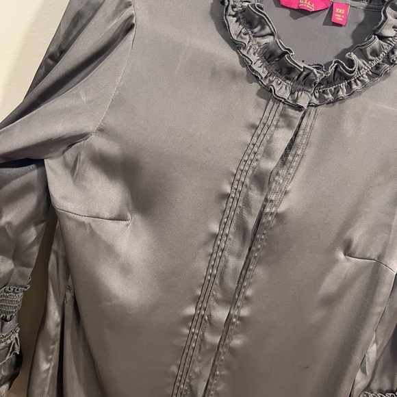 G.I.L.I Victorian Silky Satin Ruffle Button Down Blouse Lace Cuff XS Whimsygoth - Picture 6 of 9